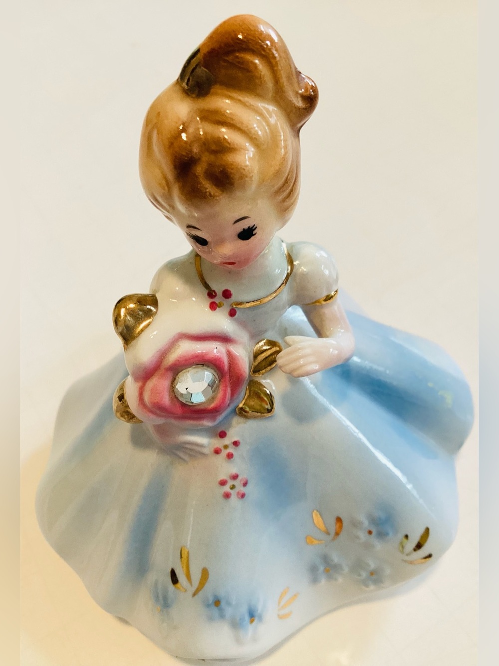 Vtg Josef Originals Birthday Month April Diamond Blue Dress Figurine, Black Eyes - Picture 8 of 8